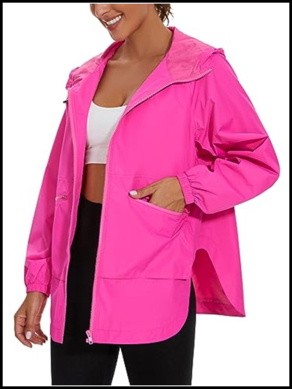 Women's Waterproof Raincoat Lightweight Hooded Windbreaker Jacket with Pockets